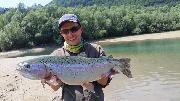 Nic and Co, big Rainbow trout June, Slovenia fly fishing
